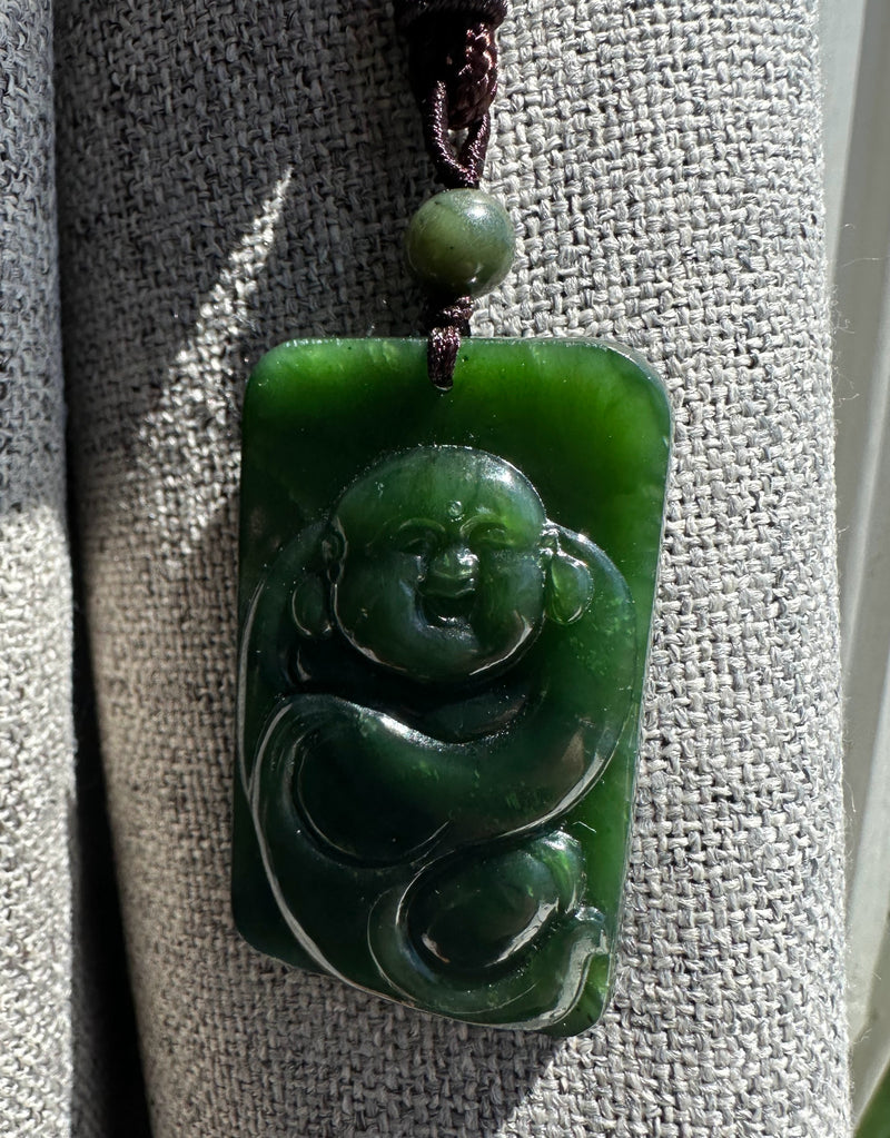 Dark Green Happy Buddah Pendant, 50mm*