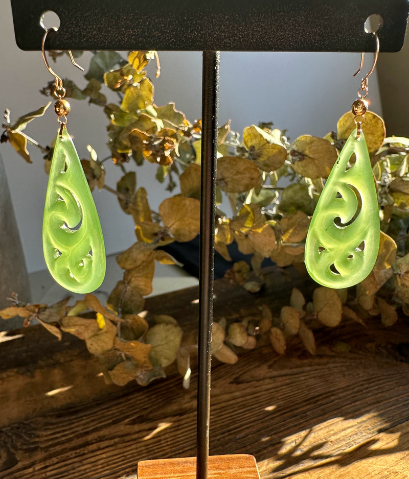 Jade Drop Earrings, Set on 18k hooks