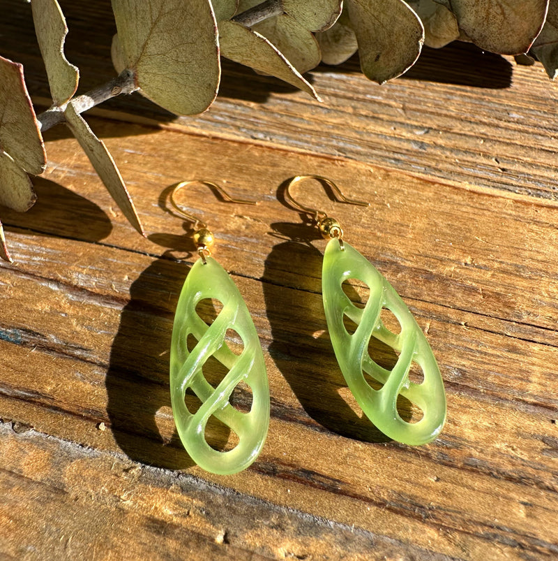 Jade Drop Earrings, Set on 18k hooks