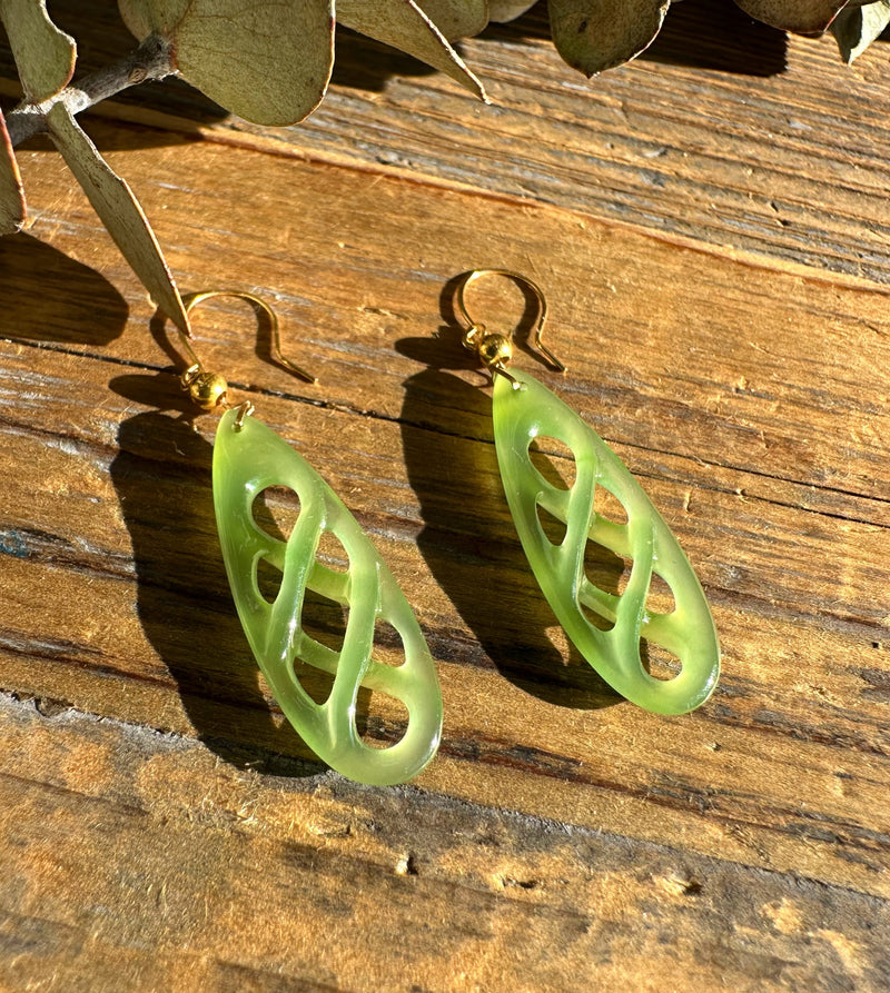 Jade Drop Earrings, Set on 18k hooks
