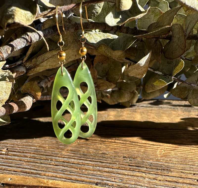 Jade Drop Earrings, Set on 18k hooks