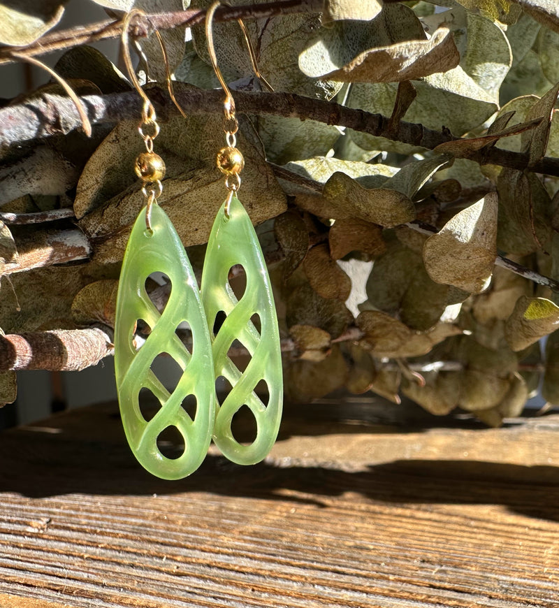 Jade Drop Earrings, Set on 18k hooks