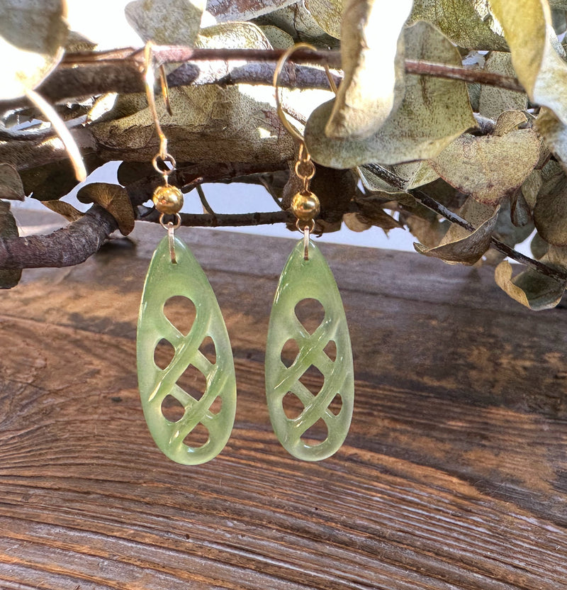 Jade Drop Earrings, Set on 18k hooks