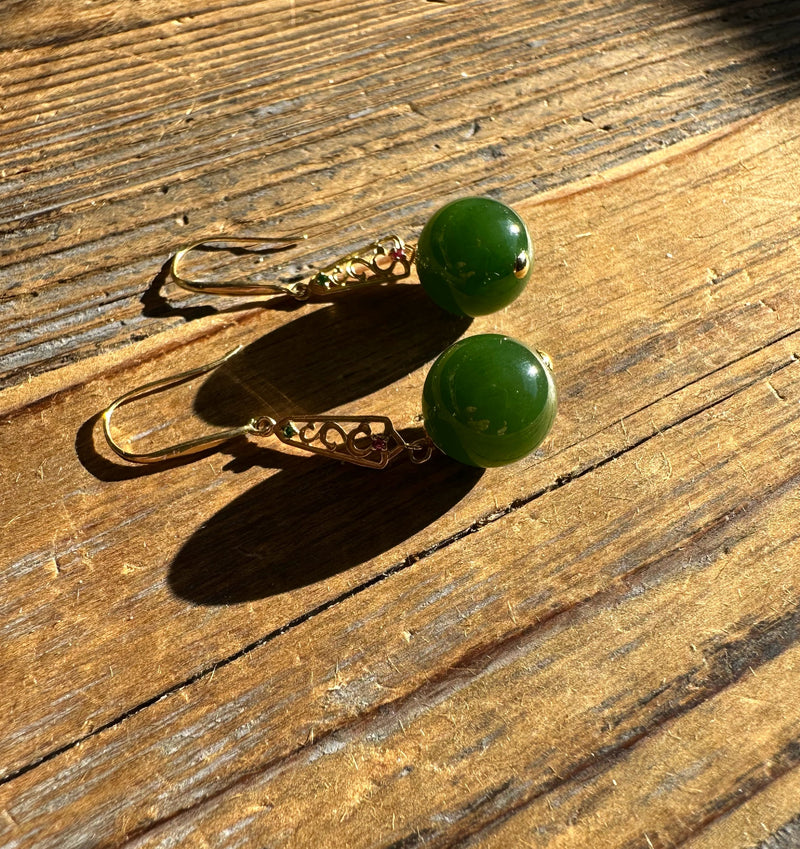 Canadian Jade Drop Earrings, Set on 18k hooks