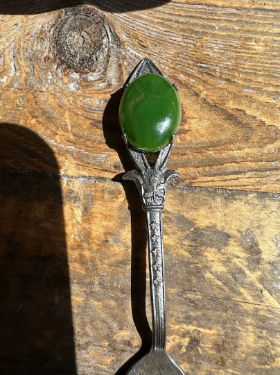 Vintage Canadian Jade and Silverplated Spoon - A+ Jade*