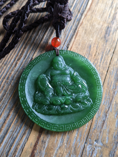 Round Canadian Jade Buddha Pendant - 49mm