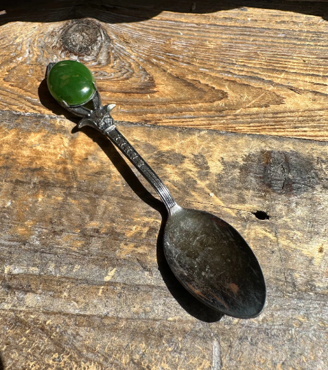 Vintage Canadian Jade and Silverplated Spoon - A+ Jade*