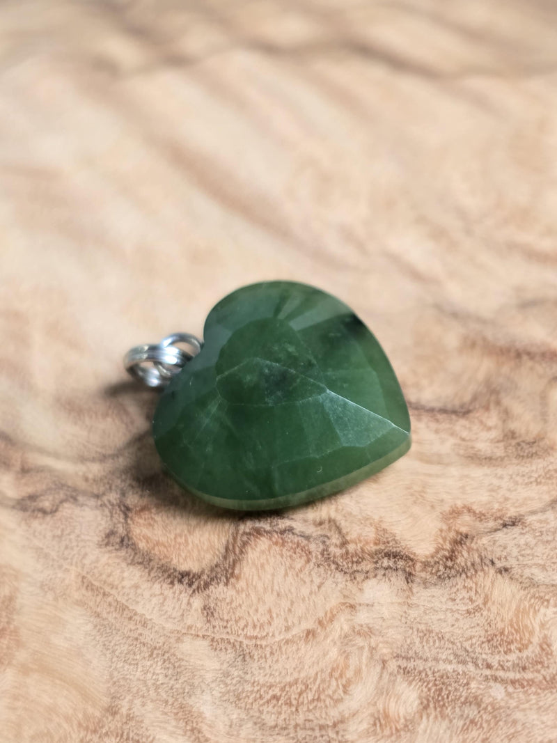 Canadian Nephrite Jade Faceted Heart Pendant, 16mm - 1960