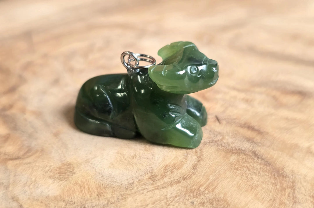 1 inch Canadian nephrite jade water buffalo charm with metal loop