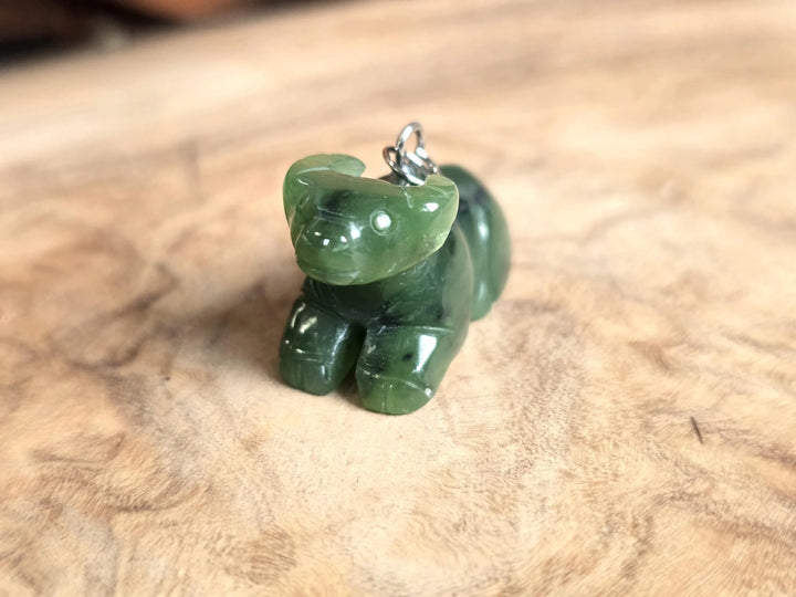 Canadian nephrite jade water buffalo charm pendant with metal loop