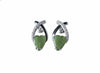 Pair of earrings with green leaf-like jade on a white background