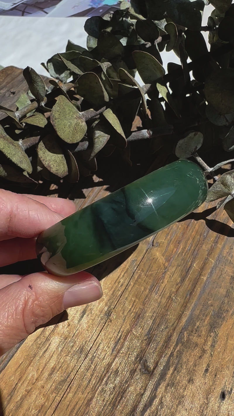 A Grade Canadian Nephrite Jade Bangle - 53.5 x 16.8mm with a unique Chatoyant Band