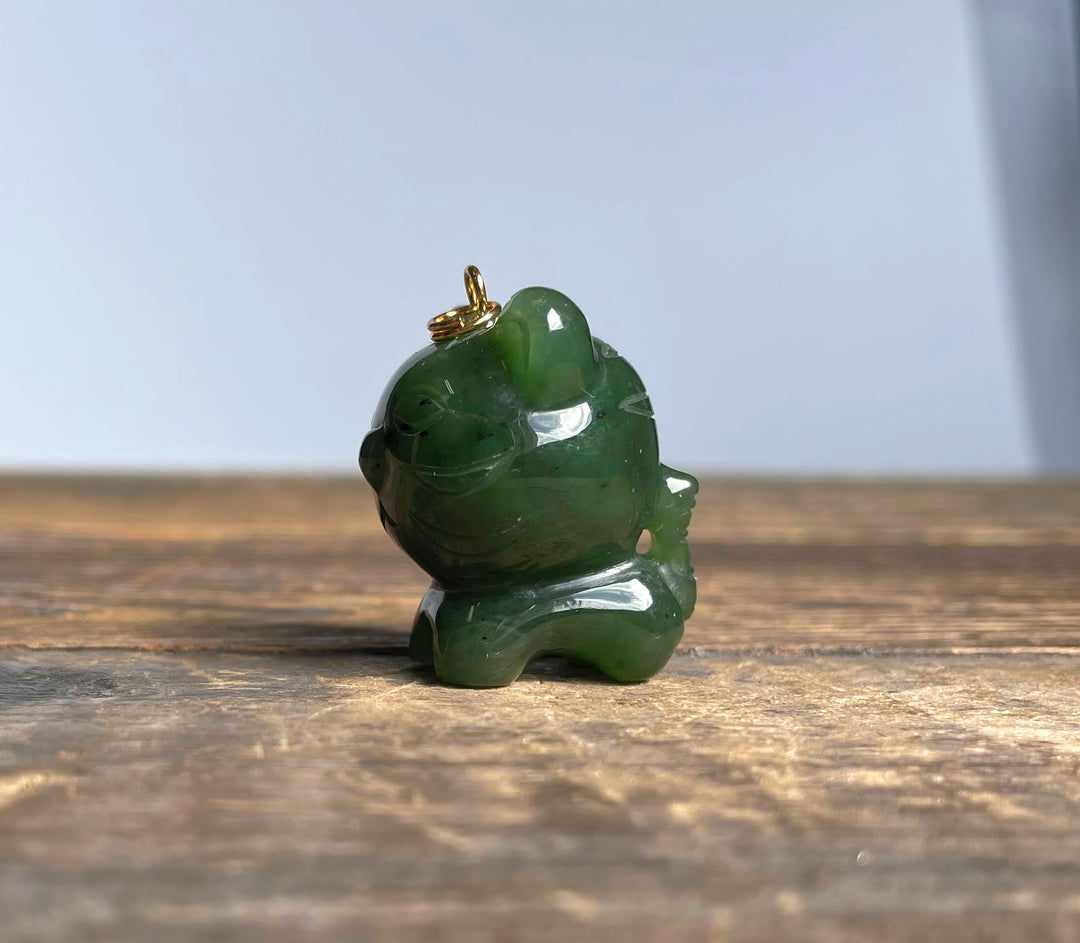 Cartoon Jade Tiger Charm 1 inch side view with a gold loop on top