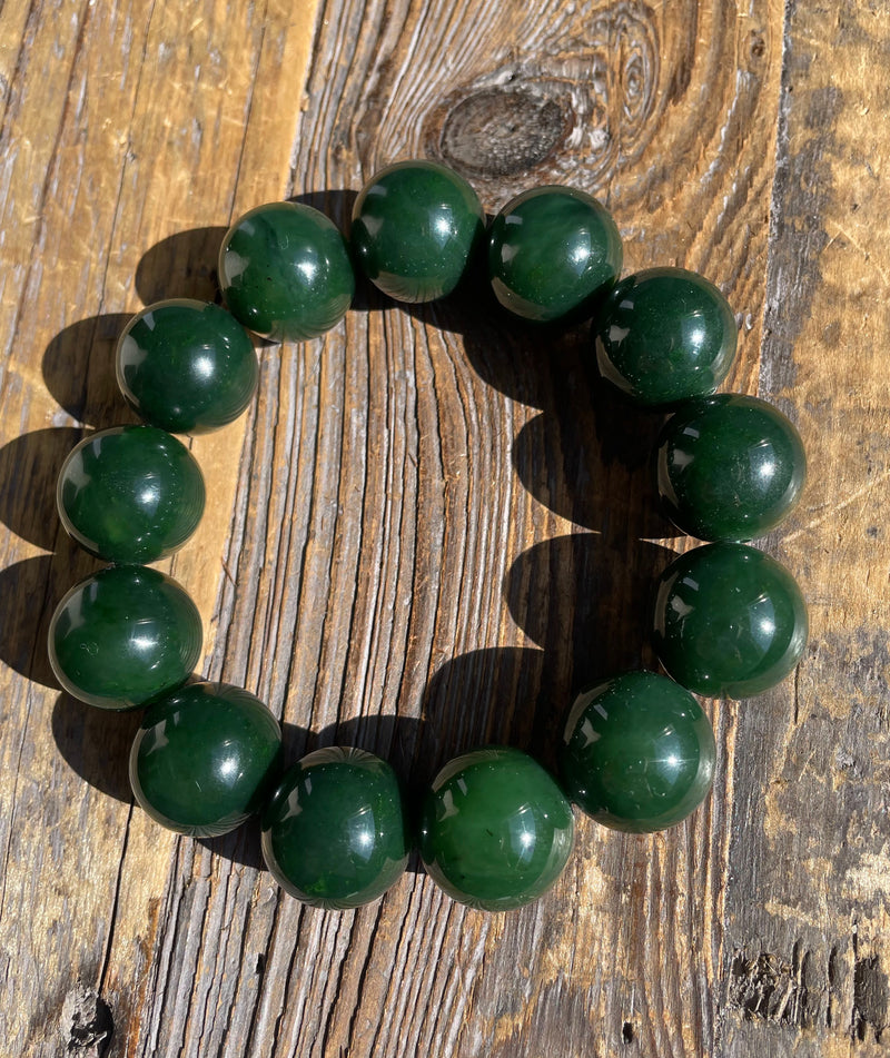 20mm A Grade Dark Green Jade Bead Bracelet*