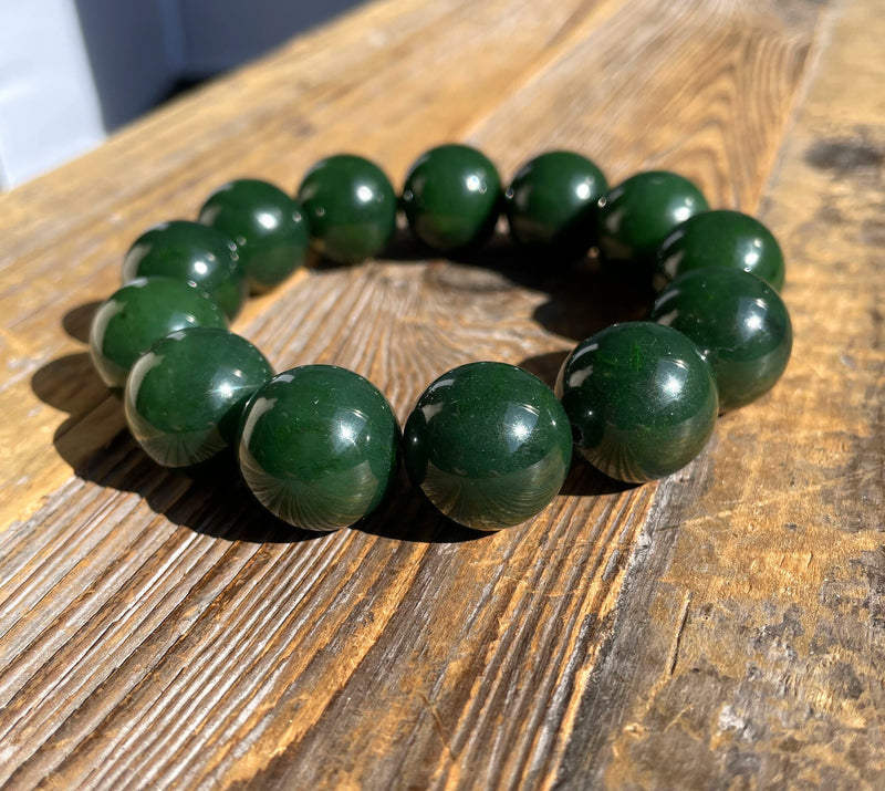 20mm A Grade Dark Green Jade Bead Bracelet*