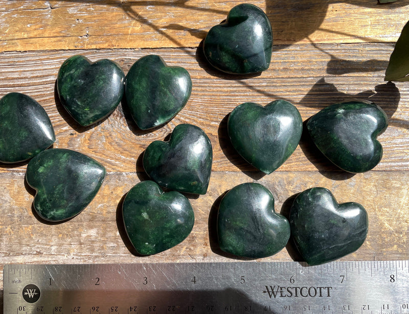 Dark Green Jade Satin Heart, 38mm (sold individually)