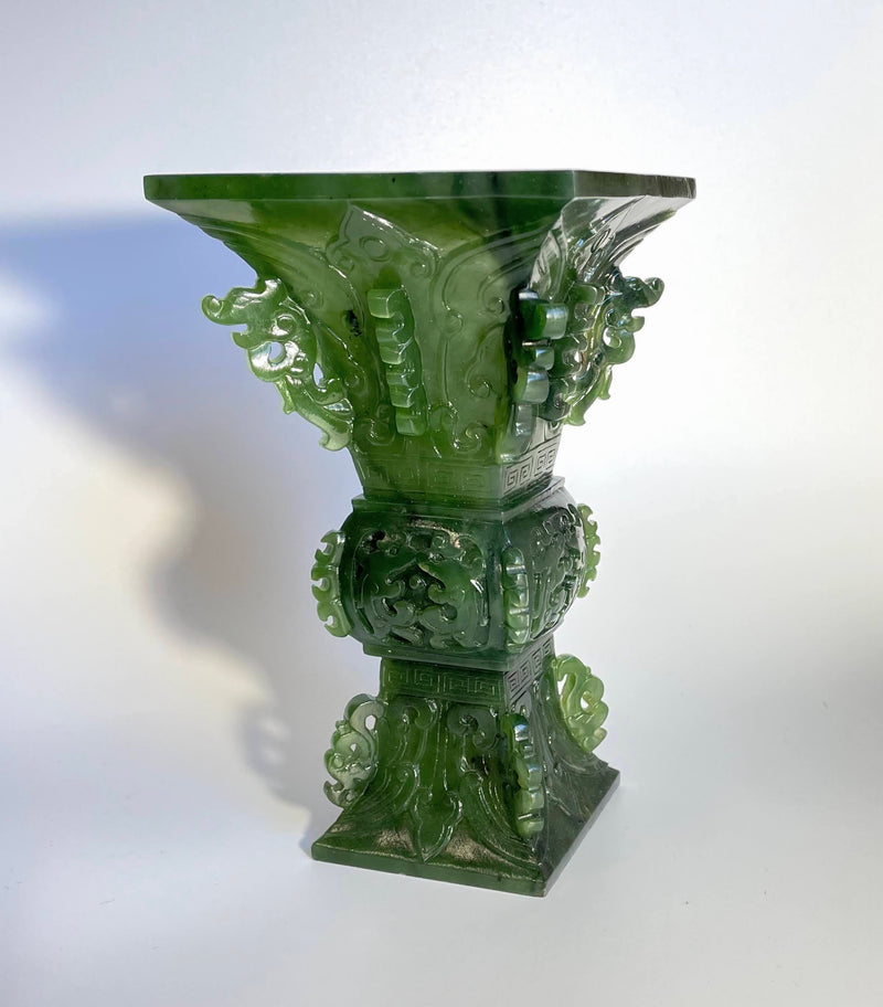 Canadian Jade Dragon Vase, 6.25"