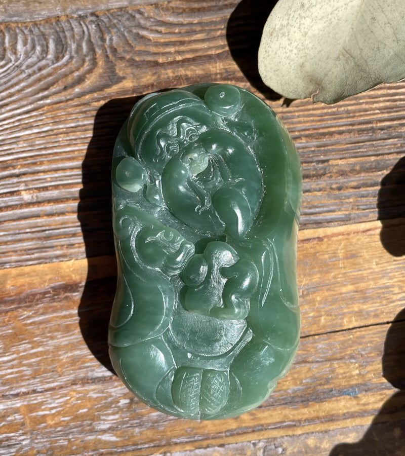 Light Green Siberian Jade Pocket Pendant, 3.25"