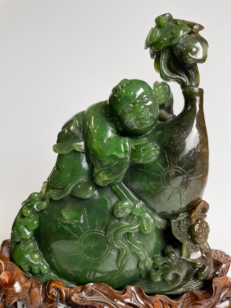 Happy Jade Buddha Sculpture - 5.75"