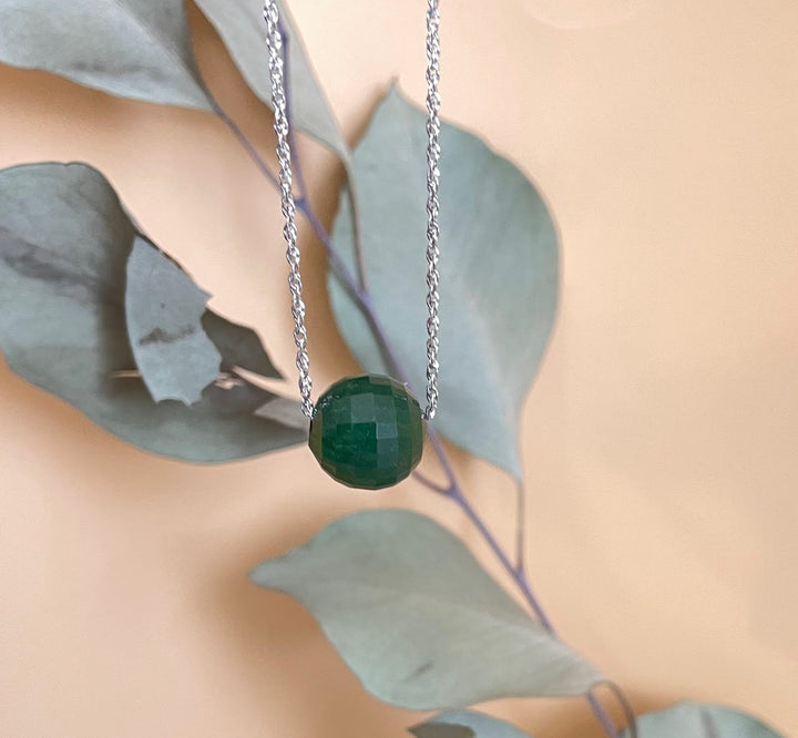 Faceted jade bead pendant 12mm on a silver chain