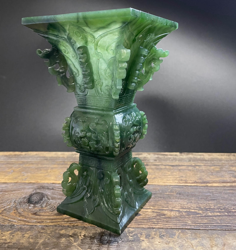 Canadian Jade Dragon Vase, 6.25"