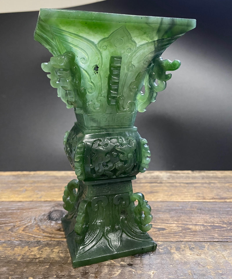 Canadian Jade Dragon Vase, 6.25"