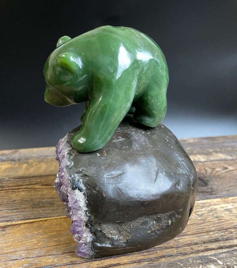 3.5" Jade Bear on Amethyst base