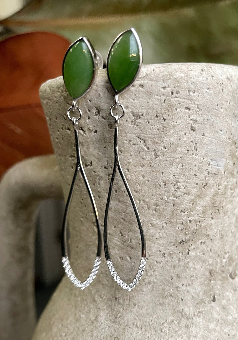 Long Silver Jade Earrings, E537