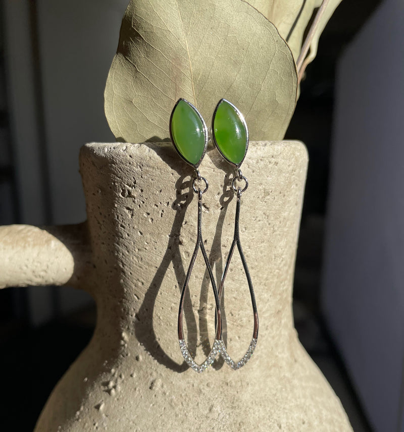 Long Silver Jade Earrings, E537