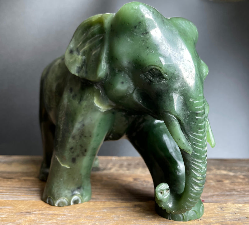 Canadian Jade Elephant Carving, 6.75"