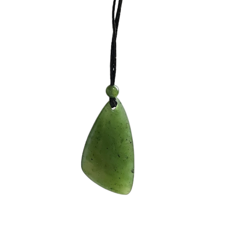 Green teardrop pendant on a black cord