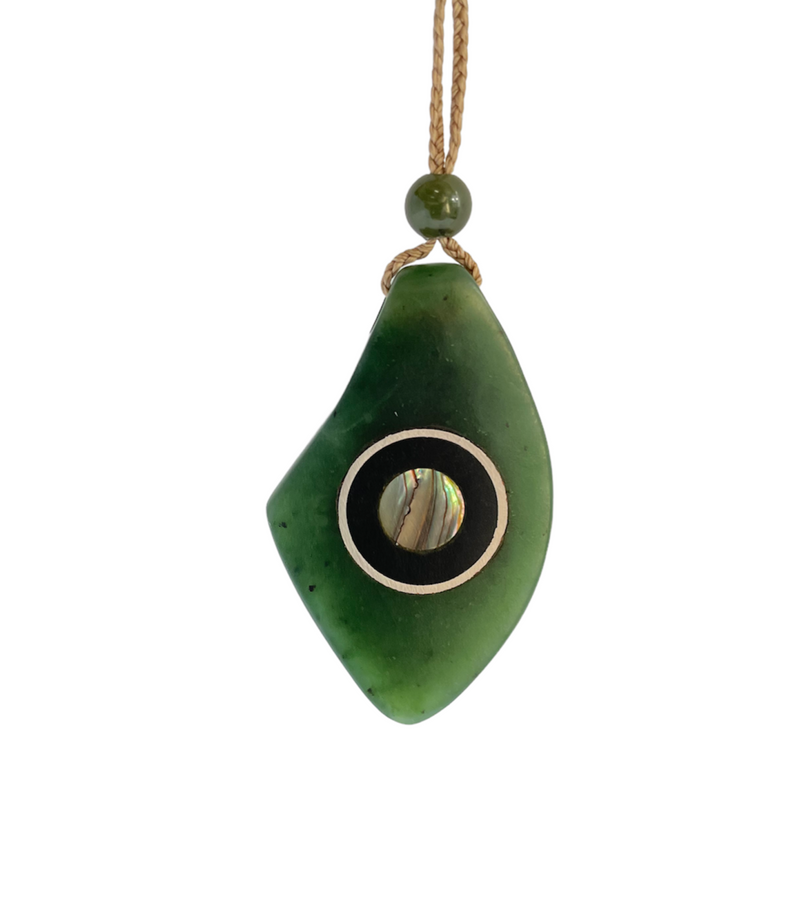 Jade Pendant, with Australia Jade and Abalone Inlay, 1.75"
