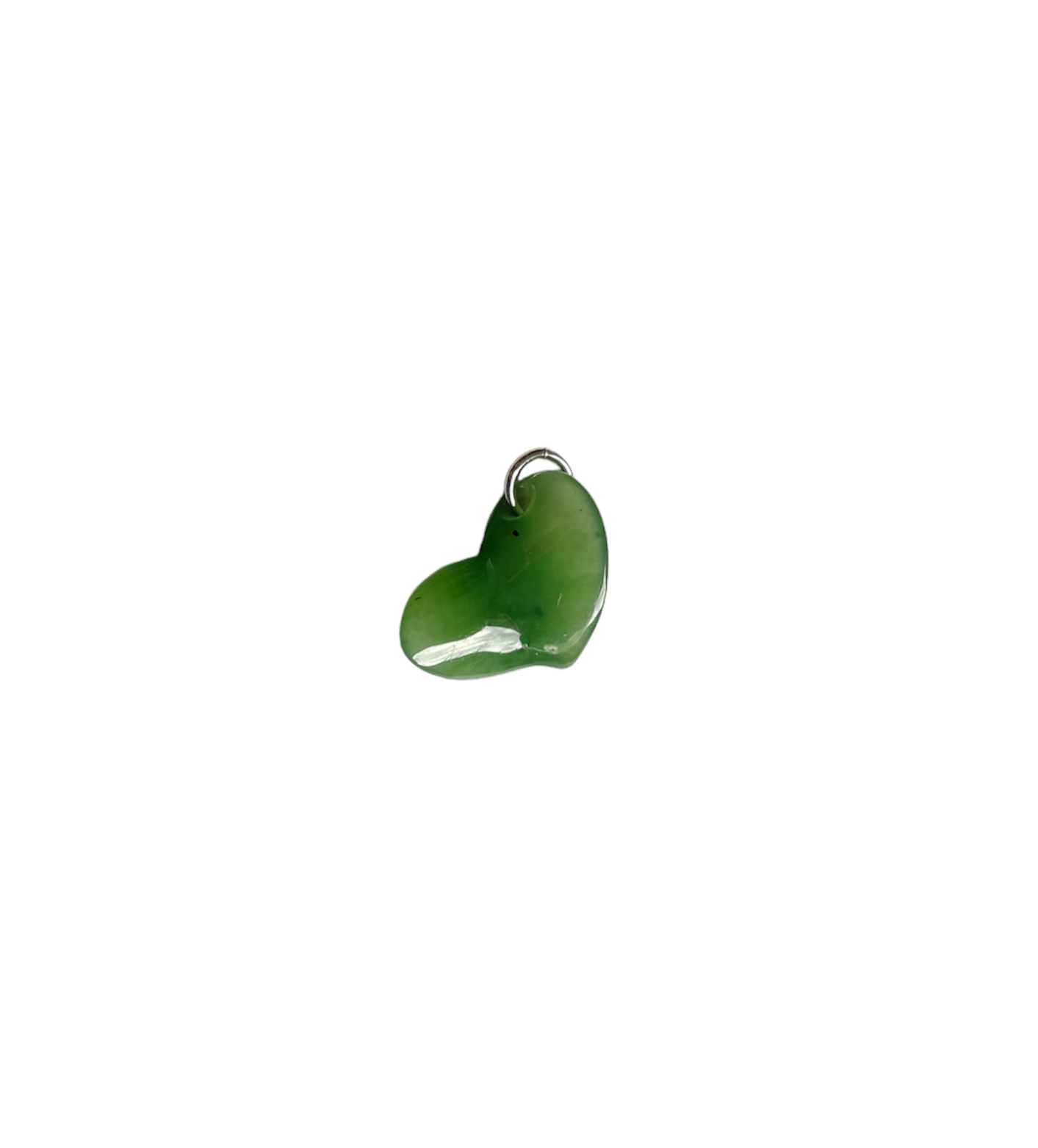 Green jade heart pendant with metal loop