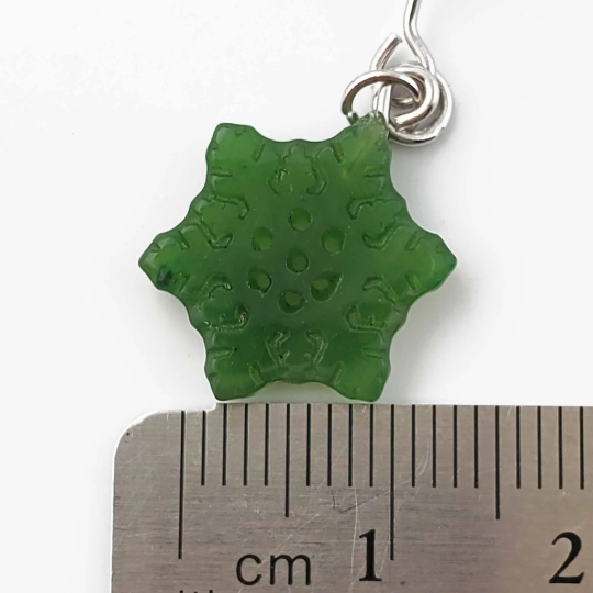 Green jade snowflake charm about 15mm with a silver loop for earrings