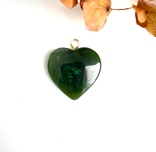 Jade Heart Charm, 20mm