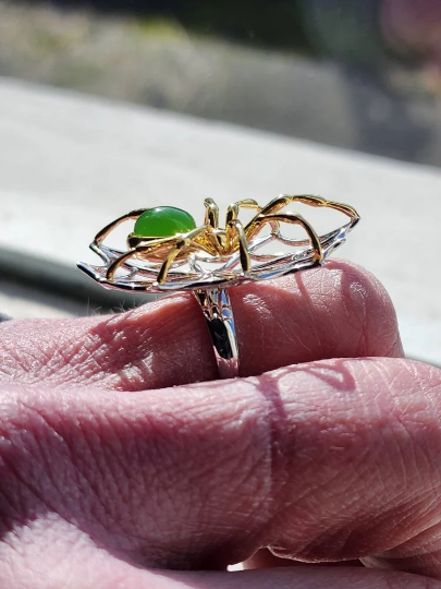 AA Spider Jade Ring, Set in Sterling Silver