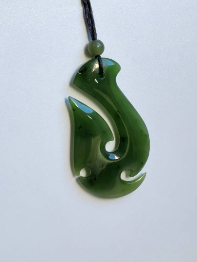 Canadian Nephrite Jade Fish Hook Pendant, 55mm