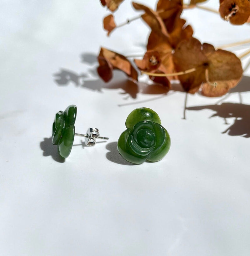 Jade Flower Earrings - 13mm
