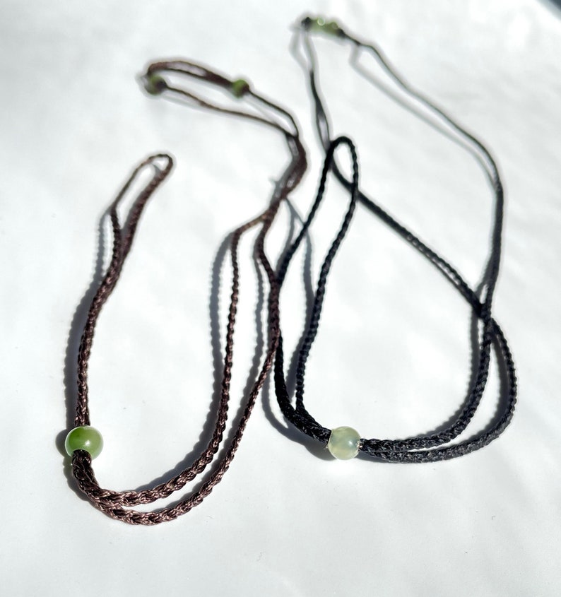 Thick Black or Dark Brown Cord with Jade Beads