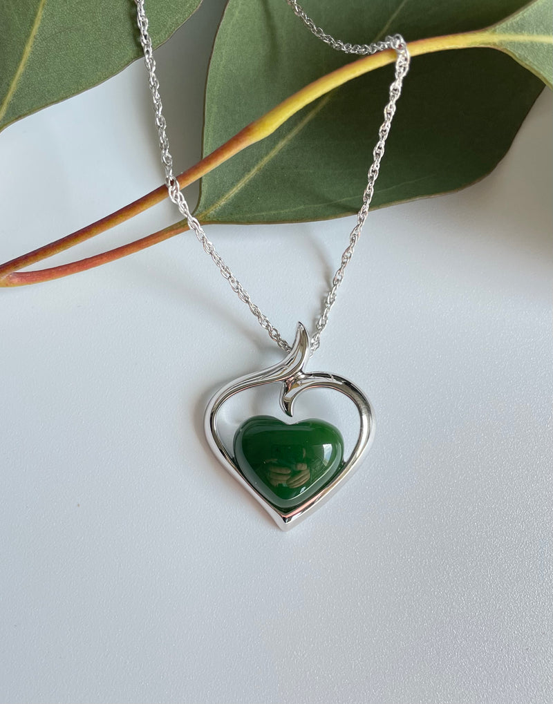 Canadian Jade Silver Heart Pendant