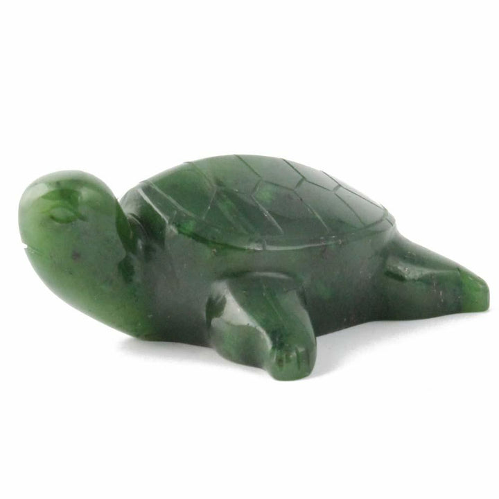 Green jade turtle against a white background