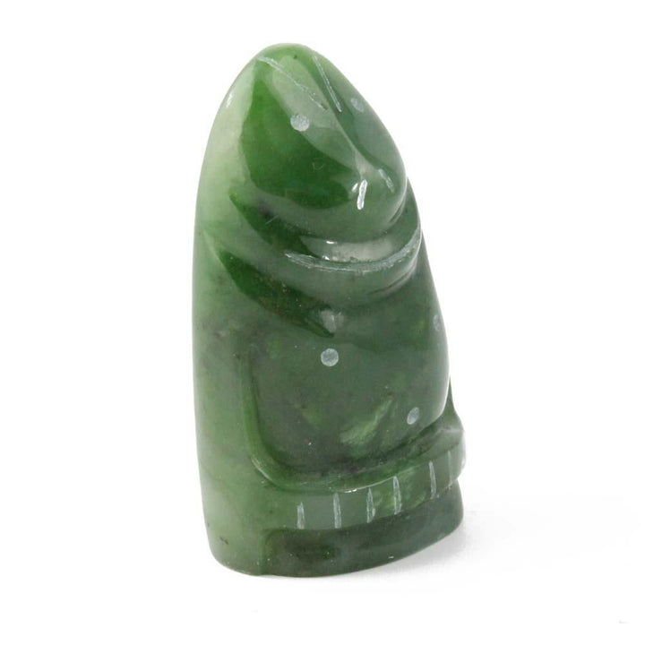 Green Polar Jade carved sculpture with a pointed tip and layered curves.