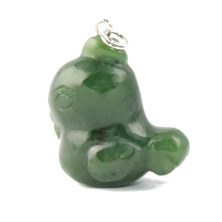 Angled front view of a green rooster charm with jewelry loop for hanging