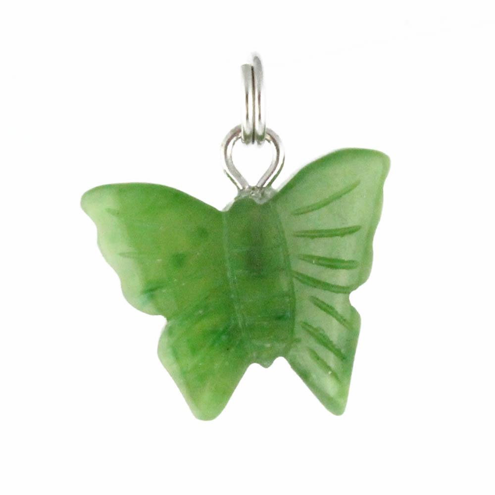 Green butterfly jade charm with a silver loop for a necklace