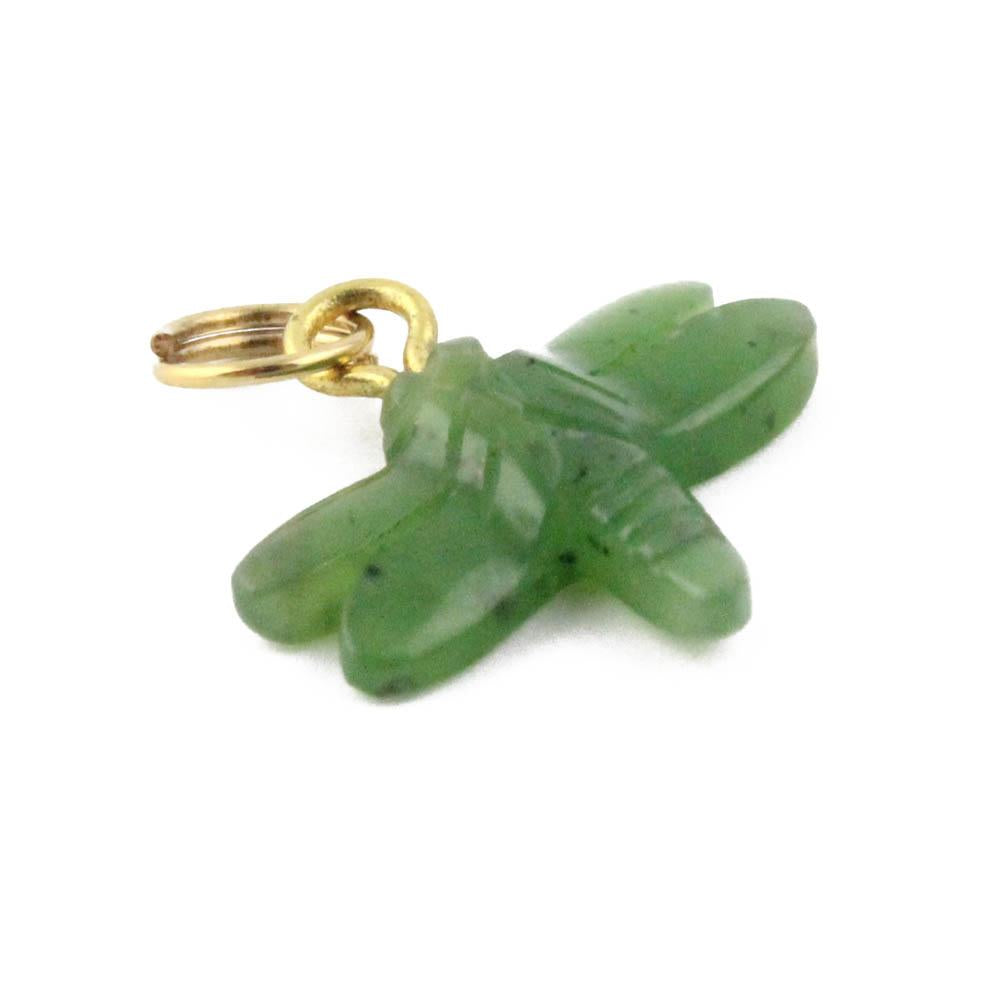 Light green jade dragonfly charm with a gold loop