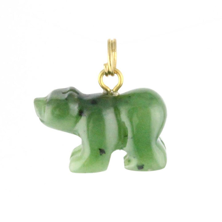Green jade bear charm, white background