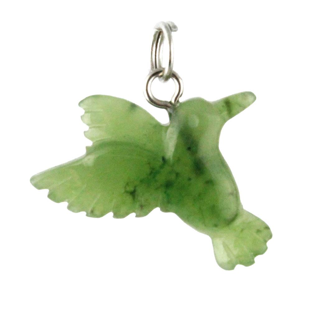Pale green hummingbird charm with a metal loop for necklace.