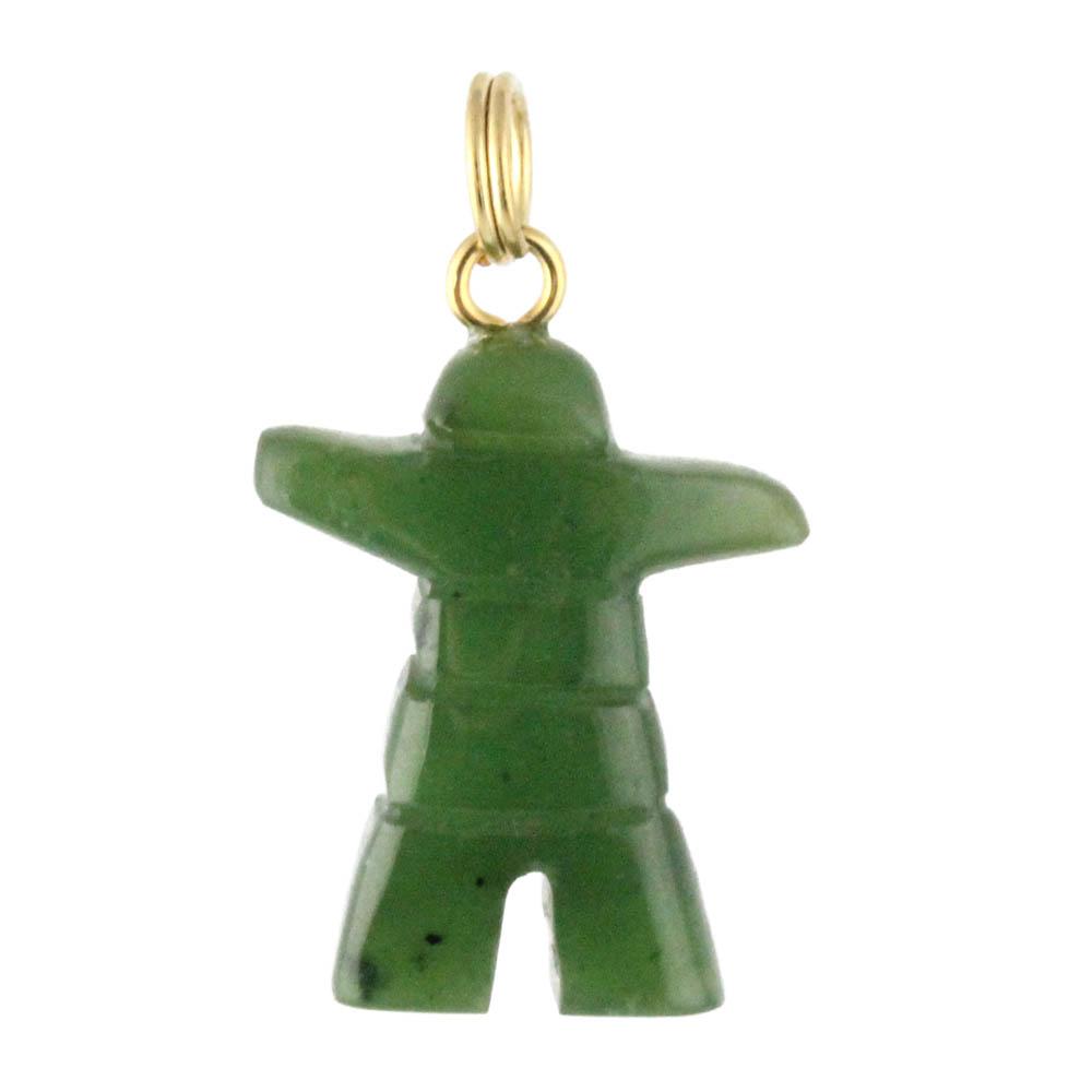 Green inuksuk shaped charm with a gold loop at the top