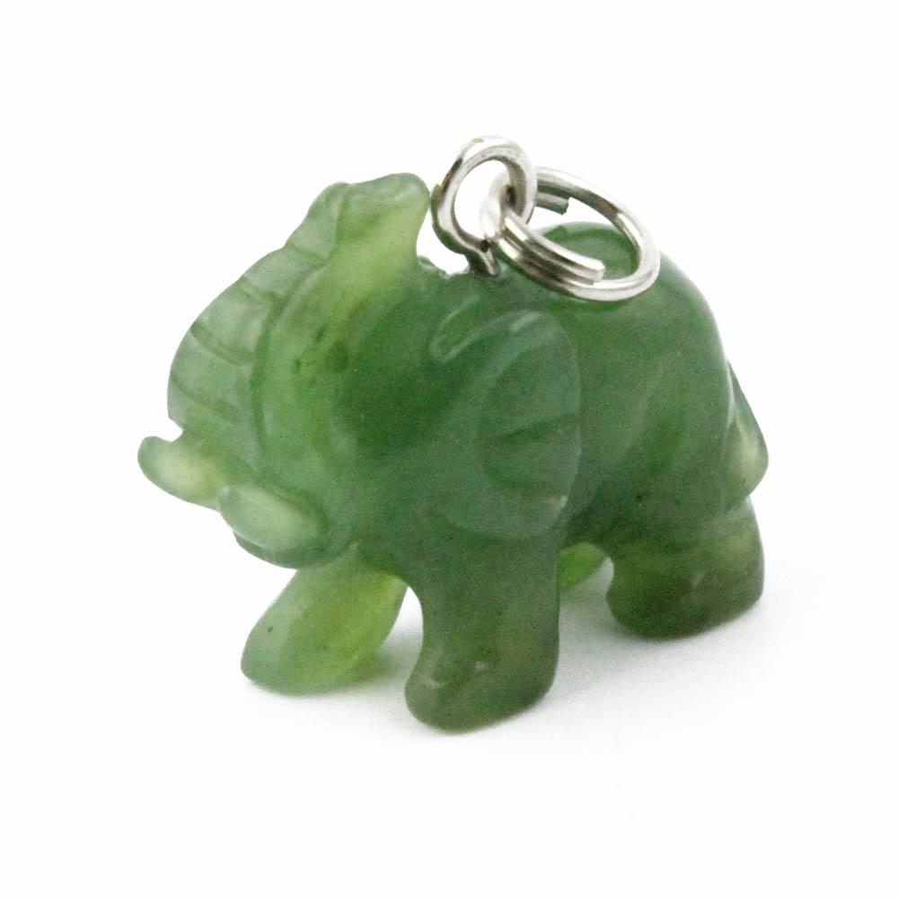 Green jade elephant charm with a silver ring attachment
