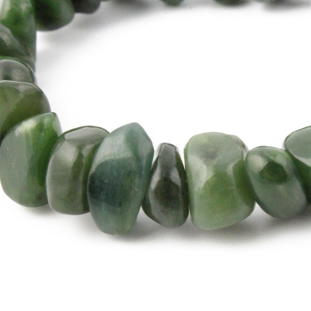 Close-up of green nugget beads on a string